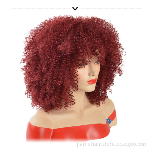 Short Hair Afro Kinky Curly Wigs With Bangs For Women African Synthetic Ombre Cosplay Wigs Wholesale